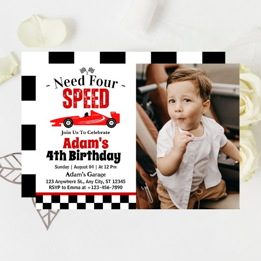 Invitation Besoin de quatre Speed Race Car Boy 4th Birthday P