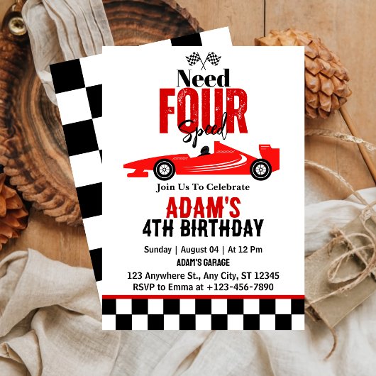 Invitation Besoin de quatre Speed Race Car Boy 4th Birthday P