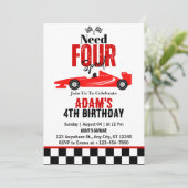 Invitation Besoin de quatre Speed Race Car Boy 4th Birthday P (Debout devant)