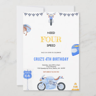 Invitation Besoin de quatre vitesses Fête d'anniversaire bleu