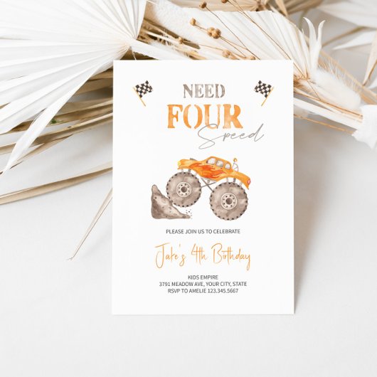 Invitation Besoin de quatre vitesses Orange Monster Truck Inv