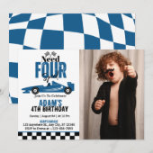 Invitation Besoin de quatre vitesses Race Car Boy 4th Birthda (Devant / Derrière)
