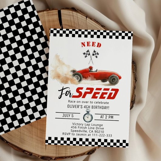 Invitation Besoin de quatre vitesses Red Race Car 4e annivers