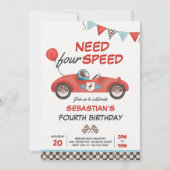 Invitation Besoin de quatre vitesses Red Race Car 4e fête d'a (Devant)