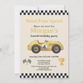 Invitation Besoin d'une voiture de course jaune à quatre vite (Devant)