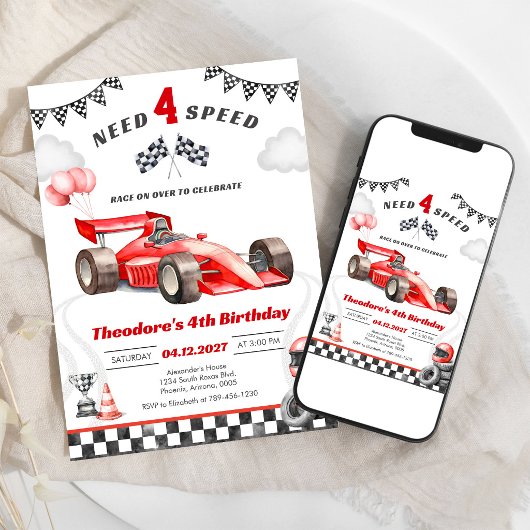 Invitation Besoin d'une voiture de course rapide pour garçon