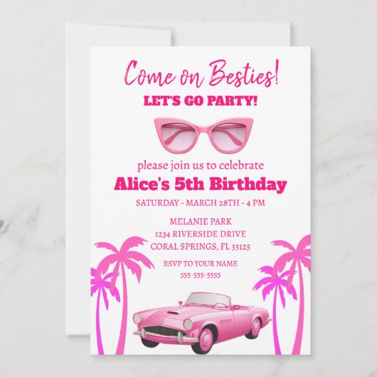 Invitation Besties Malibu anniversaire de la plage de poupées (Devant)