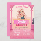Invitation Besties Pink Doll Anniversaire (Devant / Derrière)