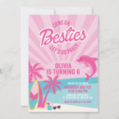 Invitation Besties rose malibu anniversaire de plage (Devant)