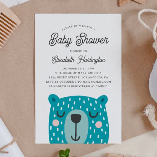 Invitation Bête drôle mignon pour garçon. Baby shower d'ours 