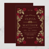 Invitation Bête et Rose de Beauté Mariage (Devant / Derrière)