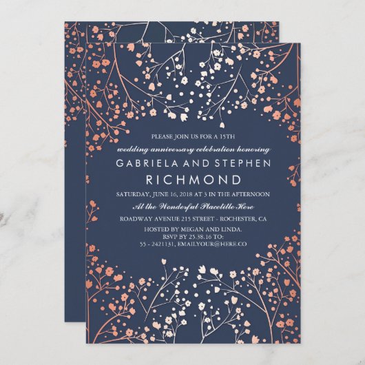 Invitation Béton de bébé Rose Gold Fleurs Florales Mariage An (Devant / Derrière)