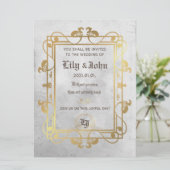 Invitation Béton & Or médiéval personnalisable (Debout devant)