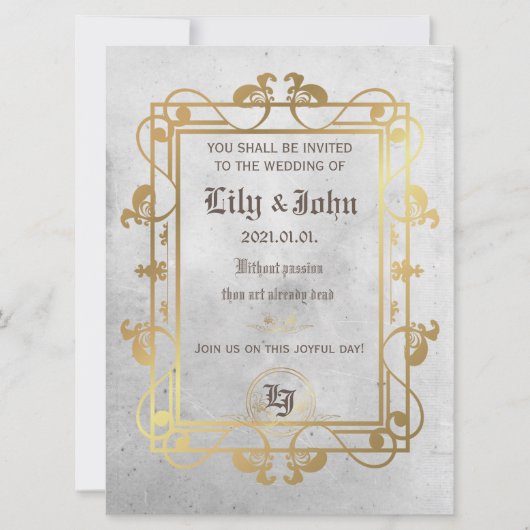 Invitation Béton & Or médiéval personnalisable (Devant)