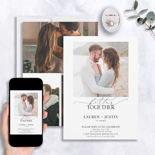 Invitation Better Together Modern 4 Photo Engagement Party