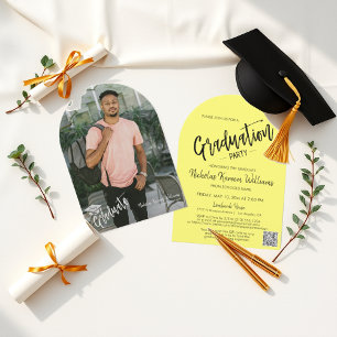 Invitation Beurre Arc Jaune Photo Grad Party QR Code