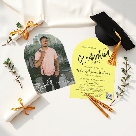 Invitation Beurre Arc Jaune Photo Grad Party QR Code