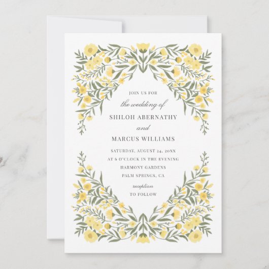 Invitation Beurre Avalon Jaune Floral Mariage QR Code (Devant)