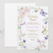 Invitation Beurre baby shower papillons pourpre bébé (Devant / Derrière)