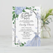Invitation Beurre Bilingue Quinceanera Dusty Blue Gown (Debout devant)