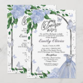 Invitation Beurre Bilingue Quinceanera Dusty Blue Gown (Devant / Derrière)