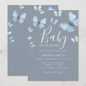 Invitation Beurre bleu gris Bébé dans le Baby shower en fleur (Devant / Derrière)