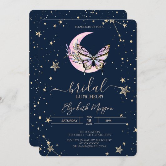 Invitation Beurre céleste de lune Bleu nuptiale (Devant / Derrière)