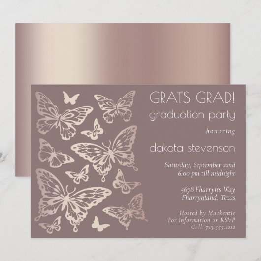 Invitation Beurre Chic Graduation | Or Rose de cuivre (Devant / Derrière)