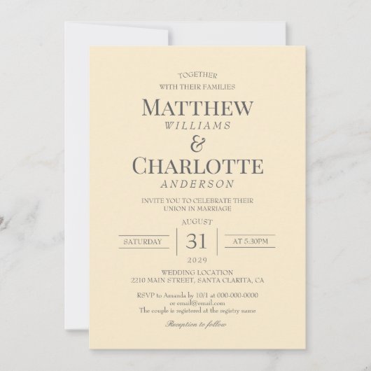 Invitation Beurre classique élégant Mariage jaune (Devant)