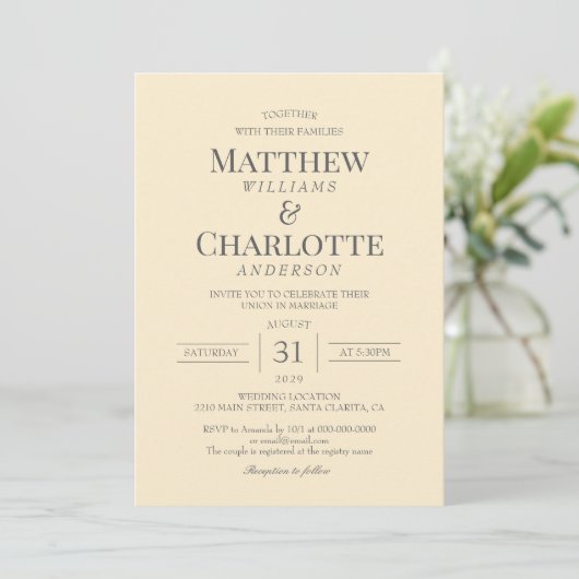 Invitation Beurre classique élégant Mariage jaune (Debout devant)