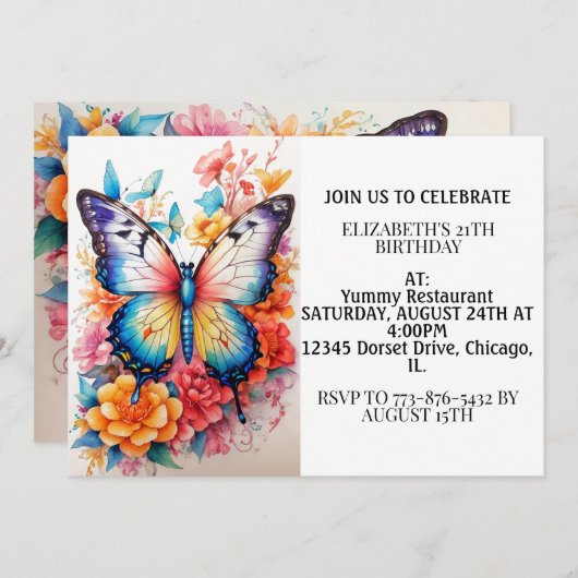 Invitation Beurre coloré mignon Bonne fête d'anniversaire (Devant / Derrière)