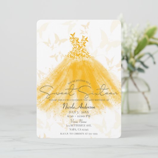 Invitation Beurre Danse Orange Crème Robe Douce 16 Partie (Debout devant)