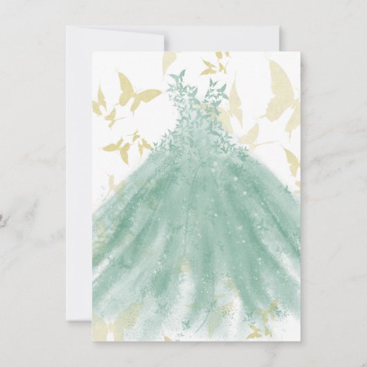 Invitation Beurre Danse Vert Robe Or Douce 16 Partie En (Dos)