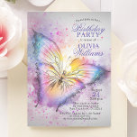Invitation Beurre d'aquarelle couleur mignonne fête d'anniver<br><div class="desc">Cartes d'invitation pour enfants / anniversaires de enfants modernes. Arrière - plan gris violet avec papillon couleur rose,  bleu,  lavande. Parfait pour la fête des filles. Modèles personnalisés pour vous permettre de modifier la police,  la couleur et la taille du texte. Obtenez les autocollants de faveur correspondants !</div>