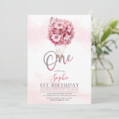Invitation Beurre de ballon rose Premier anniversaire Fille d (Debout devant)