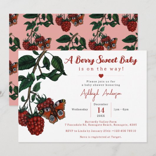Invitation Beurre de framboise rouge doux Baby shower (Devant / Derrière)