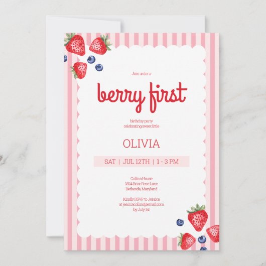 Invitation Beurre de fruits d'été mignonne 1ère fête d'annive (Devant)