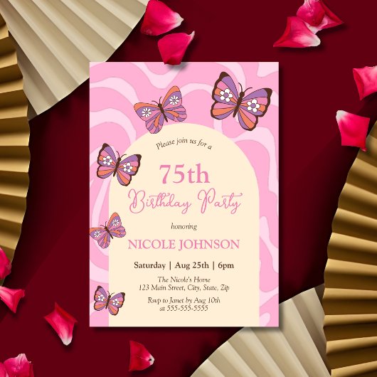 Invitation Beurre d'onde rétro Peach rose Anniversaire