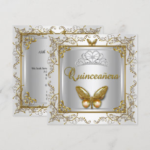 Invitation Beurre d'or blanc argent Quinceanera 15ème partie