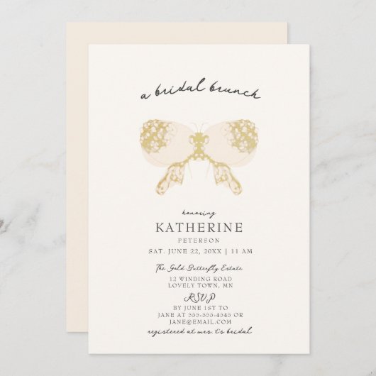 Invitation Beurre d'or Blush rose Fête des mariées moderne (Devant / Derrière)