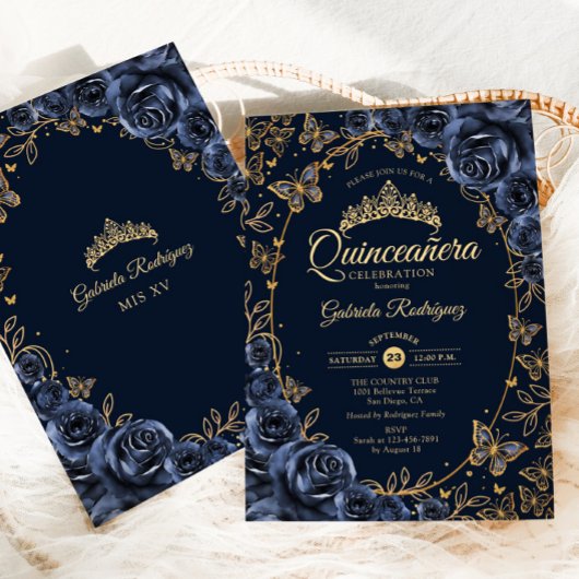 Invitation Beurre d'or de la Marine Rose Quinceanera