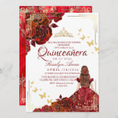 Invitation Beurre d'or du marron rouge Quinceañera (Devant / Derrière)