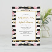 Invitation Beurre d'or Motif à rayures florales Anniversaire (Debout devant)
