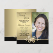 Invitation Beurre d'or noir et or photo Graduation (Devant / Derrière)