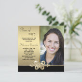 Invitation Beurre d'or noir et or photo Graduation (Debout devant)