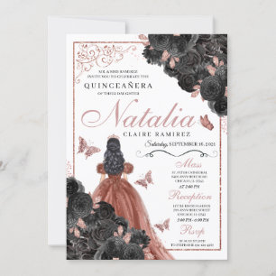 Invitation Beurre d'or Rose noir Princesse Quinceañera