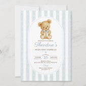 Invitation Beurre d'ours en peluche bleu rouillé Premier anni (Devant)