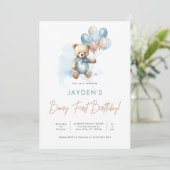 Invitation Beurre d'ours en peluche mignonne Premier annivers (Debout devant)