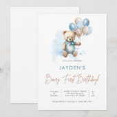 Invitation Beurre d'ours en peluche mignonne Premier annivers (Devant / Derrière)