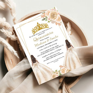 Invitation Beurre floral ivoire Twin Quinceanera